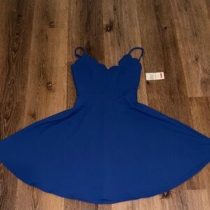 Blue Dress with Scalloped Neckline